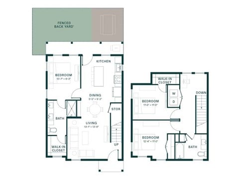 Floor plan for 3 beds, 2 baths, 1383 sqft