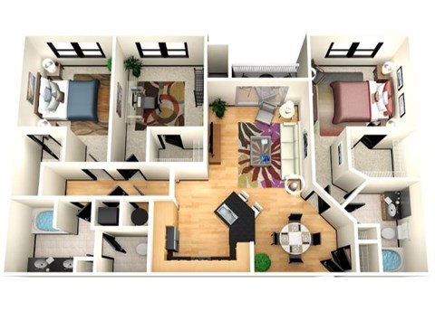 Floor plan for 3 beds, 2 baths, 1382 sqft