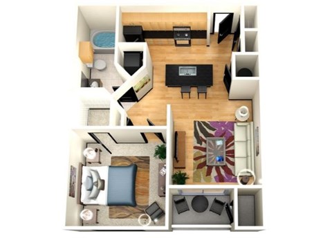Floor plan for 1 bed, 1 bath, 700 sqft