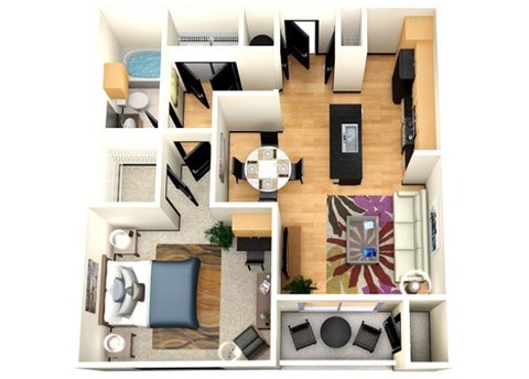 Floor plan for 1 bed, 1 bath, 812 sqft