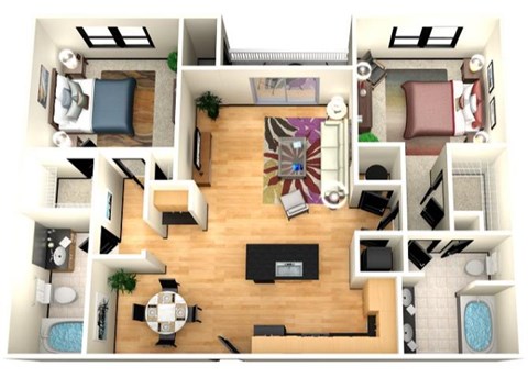 Floor plan for 2 beds, 2 baths, 1178 sqft
