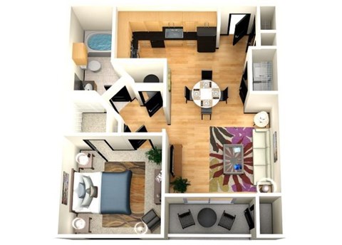 Floor plan for 1 bed, 1 bath, 749 sqft