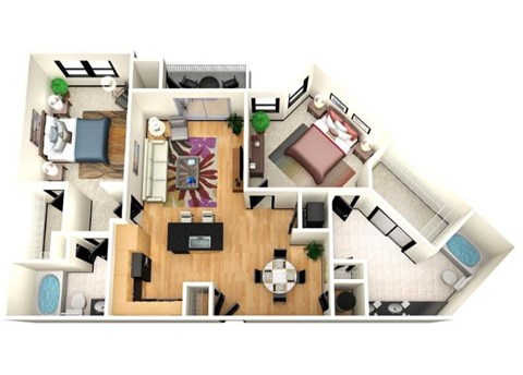 Floor plan for 2 beds, 2 baths, 1229 sqft