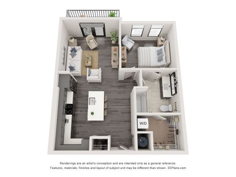 Floor plan for 1 bed, 1 bath, 800 sqft