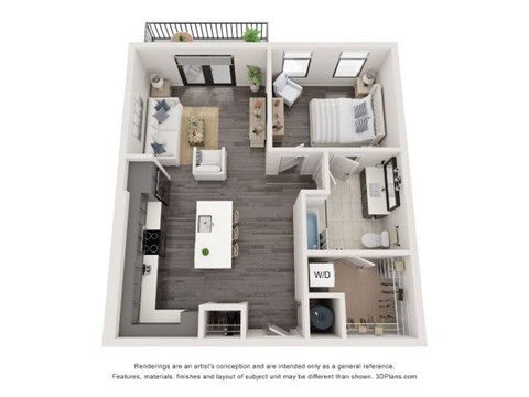 Floor plan for 1 bed, 1 bath, 785 sqft