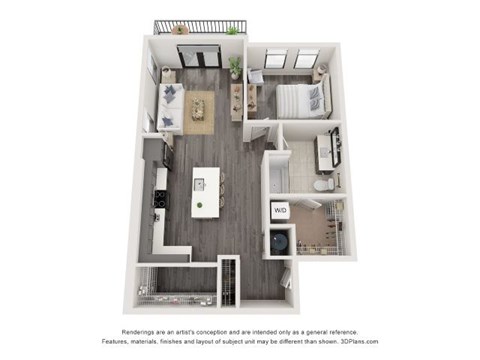 Floor plan for 1 bed, 1 bath, 865 sqft