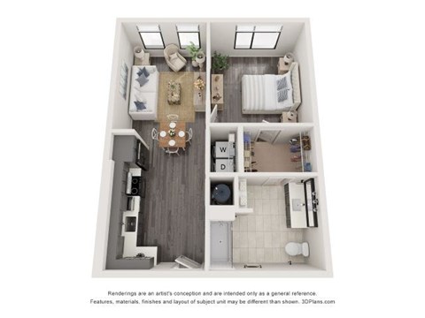 Floor plan for 1 bed, 1 bath, 720 sqft