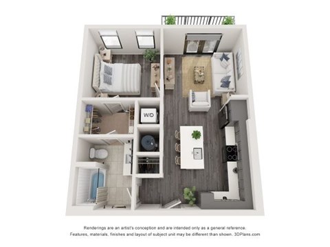 Floor plan for 1 bed, 1 bath, 700 sqft