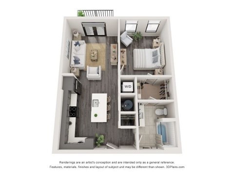 Floor plan for 1 bed, 1 bath, 780 sqft