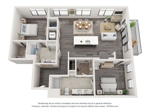 Floor plan for 2 beds, 2 baths, 1260 sqft