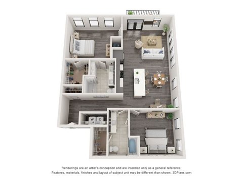 Floor plan for 2 beds, 2 baths, 1418 sqft