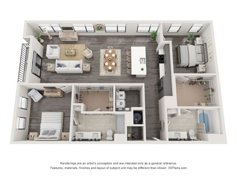 Floor plan for 2 beds, 2 baths, 1510 sqft