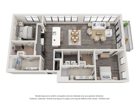 Floor plan for 2 beds, 2 baths, 1330 sqft