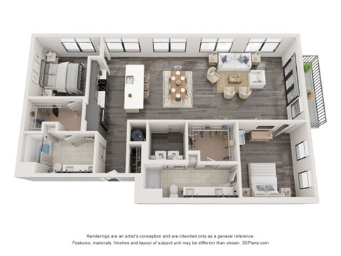 Floor plan for 2 beds, 2 baths, 1492 sqft