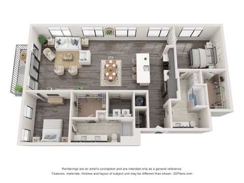 Floor plan for 2 beds, 2 baths, 1515 sqft