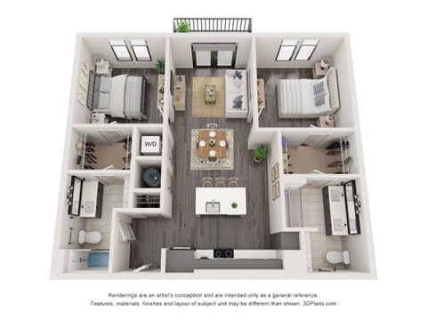 Floor plan for 2 beds, 2 baths, 1065 sqft