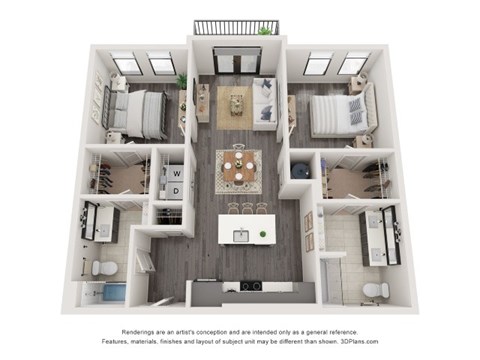Floor plan for 2 beds, 2 baths, 1065 sqft