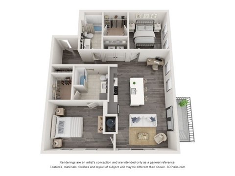Floor plan for 2 beds, 2 baths, 1160 sqft