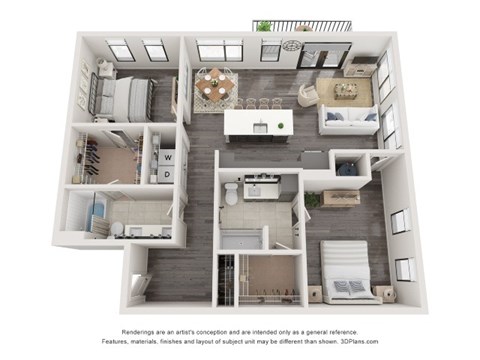 Floor plan for 2 beds, 2 baths, 1230 sqft