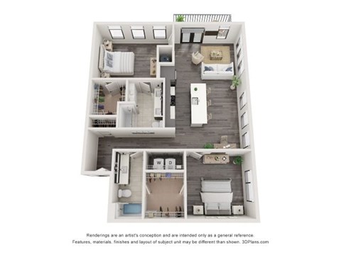 Floor plan for 2 beds, 2 baths, 1316 sqft