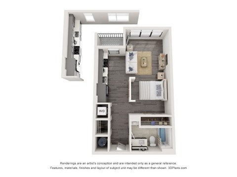 Floor plan for studio, 1 bath, 600 sqft
