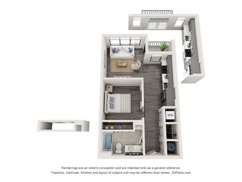 Floor plan for studio, 1 bath, 600 sqft