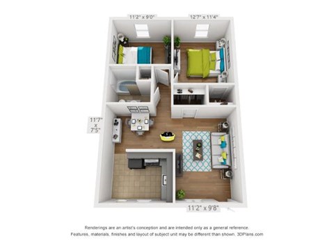 Floor plan for 2 beds, 1 bath, 816 sqft