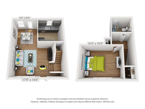 Floor plan for 1 bed, 1 bath, 670 sqft