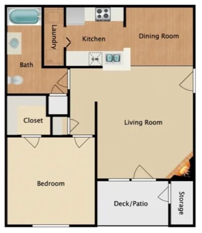 Floor plan for 1 bed, 1 bath, 819 sqft