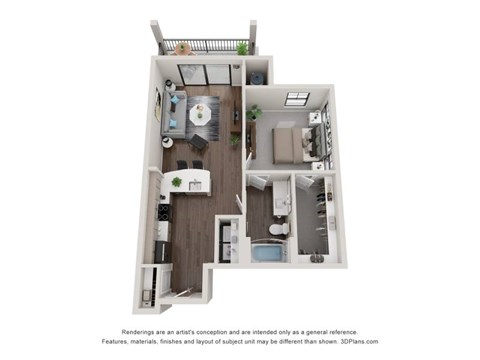 Floor plan for 1 bed, 1 bath, 757 sqft