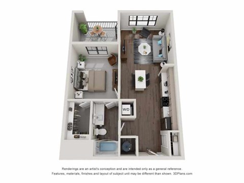 Floor plan for 1 bed, 1 bath, 765 sqft