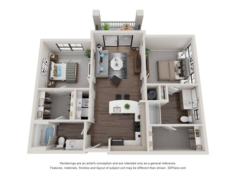 Floor plan for 2 beds, 2 baths, 1064 sqft