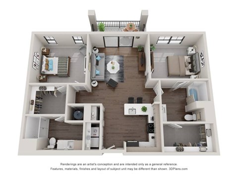 Floor plan for 2 beds, 2 baths, 1210 sqft