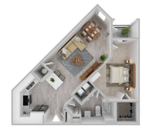 Floor plan for 1 bed, 1 bath, 775 sqft