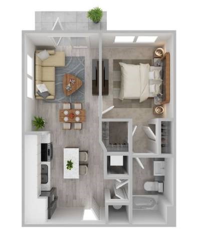 Floor plan for 1 bed, 1 bath, 659 sqft