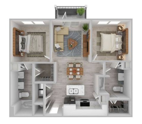 Floor plan for 2 beds, 2 baths, 1029 sqft