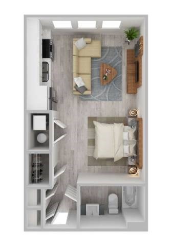 Floor plan for studio, 1 bath, 553 sqft