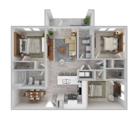 Floor plan for 3 beds, 2 baths, 1378 sqft