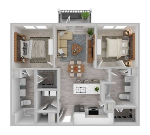 Floor plan for 2 beds, 2 baths, 1134 sqft