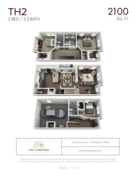Floor plan for 3 beds, 3.5 baths, 2100 sqft