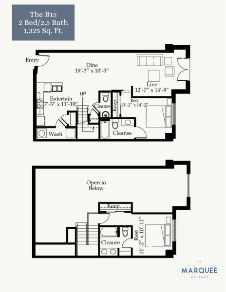 Floor plan for 2 beds, 2 baths, 1325 sqft