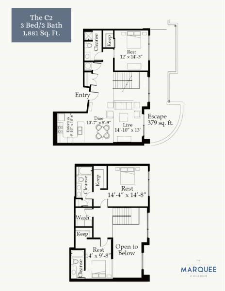 Floor plan for 3 beds, 3 baths