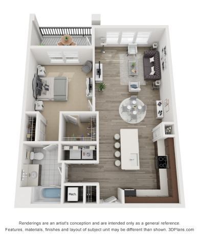 Floor plan for 1 bed, 1 bath, 899 sqft