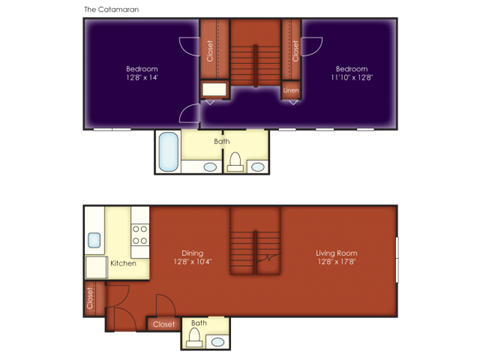 Floor plan for 2 beds, 1.5 baths, 1097 sqft