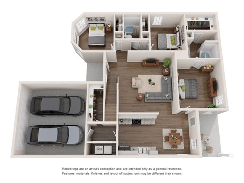 Floor plan for 4 beds, 3 baths, 2308 sqft