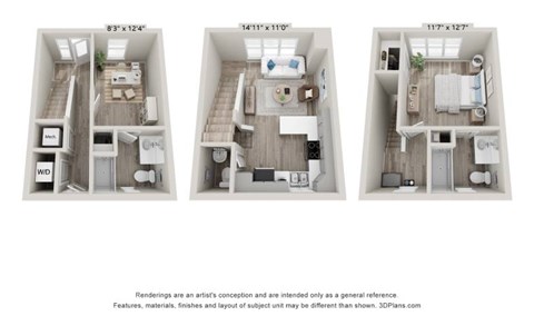 Floor plan for 2 beds, 2.5 baths, 1062 sqft