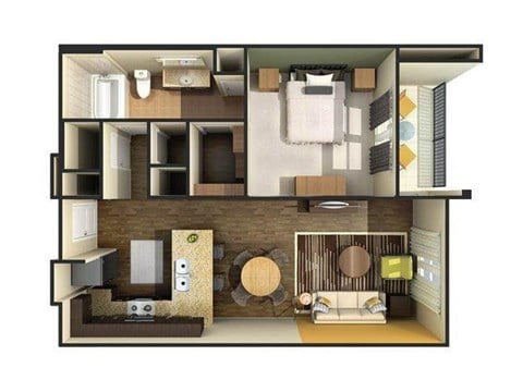 Floor plan for 1 bed, 1 bath, 710 sqft
