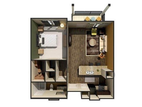 Floor plan for 1 bed, 1 bath, 760 sqft
