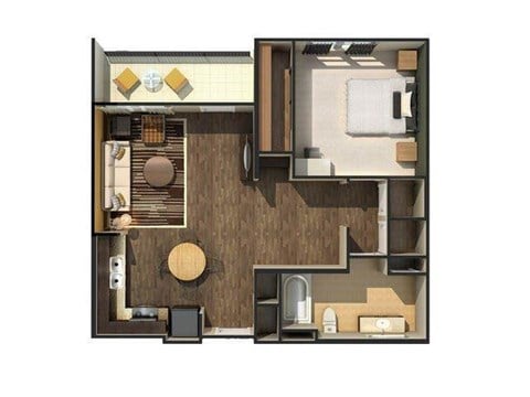 Floor plan for 1 bed, 1 bath, 794 sqft