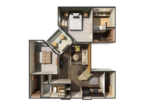 Floor plan for 2 beds, 2 baths, 1030 sqft